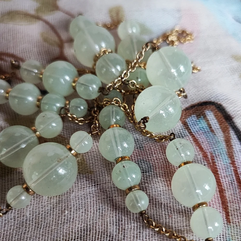 J. Crew Signed Light Green Minty Asymmetrical Gold Tone Necklace Lifesaver Clasp